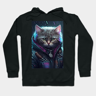 Cool portrait of a Cyber Future Cat Hoodie